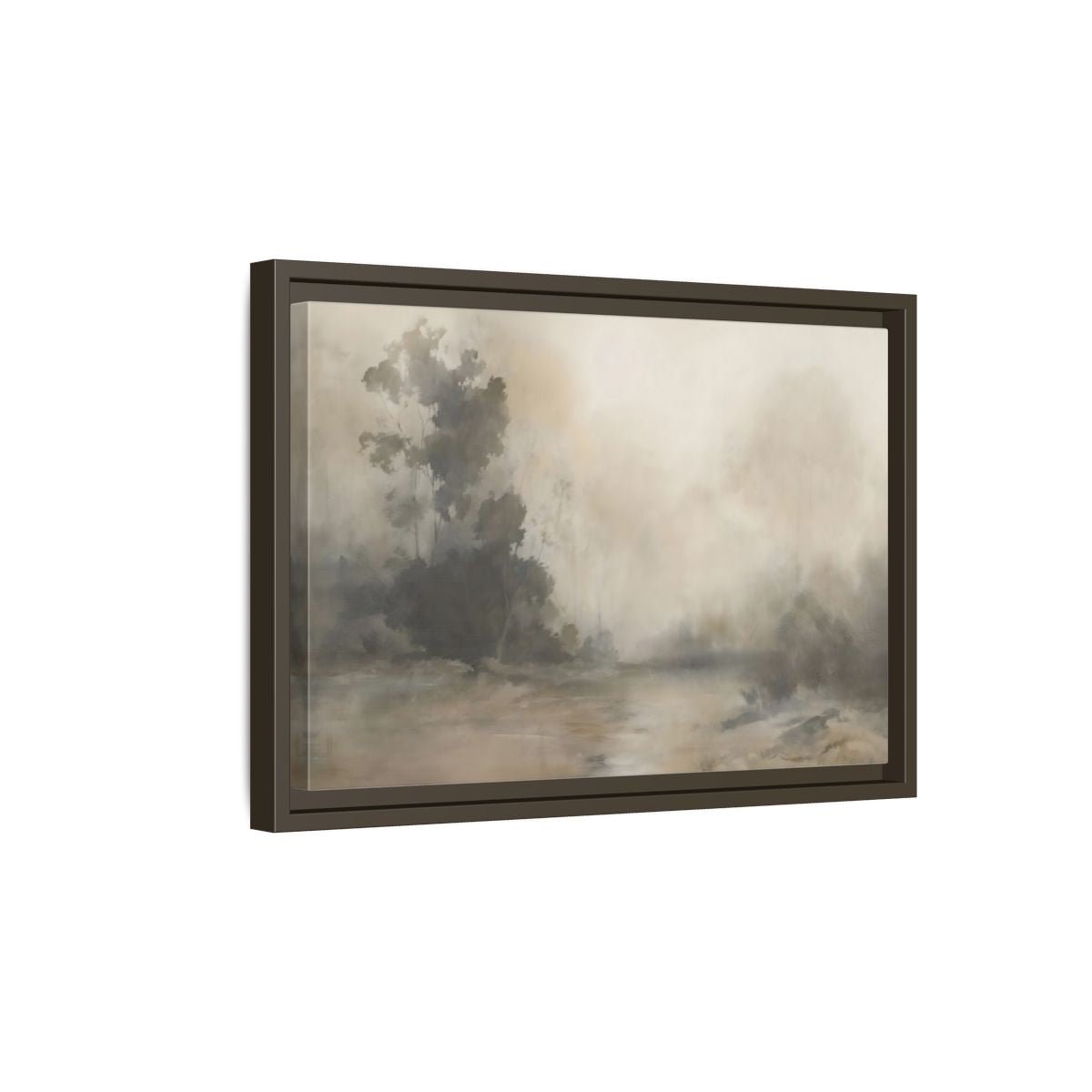 Nature Misty Landscape Neutral Haze Framed Canvas Print Wall Art – Abstract Living Room, Above Fireplace - YesArtYes