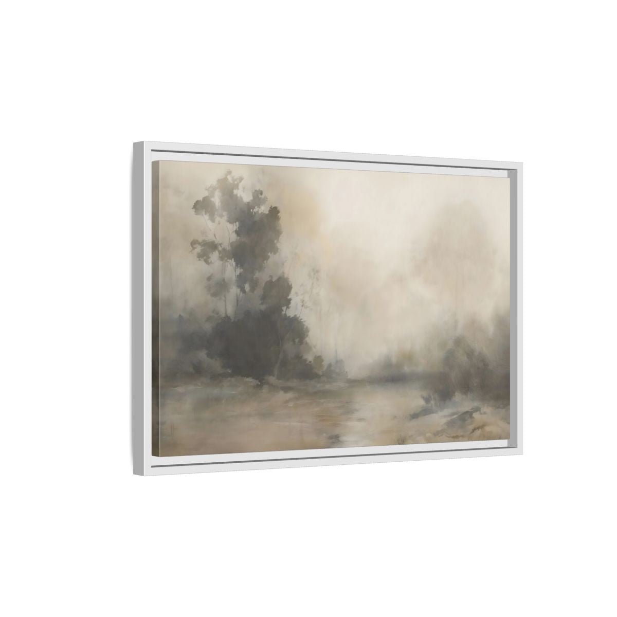 Nature Misty Landscape Neutral Haze Framed Canvas Print Wall Art – Abstract Living Room, Above Fireplace - YesArtYes