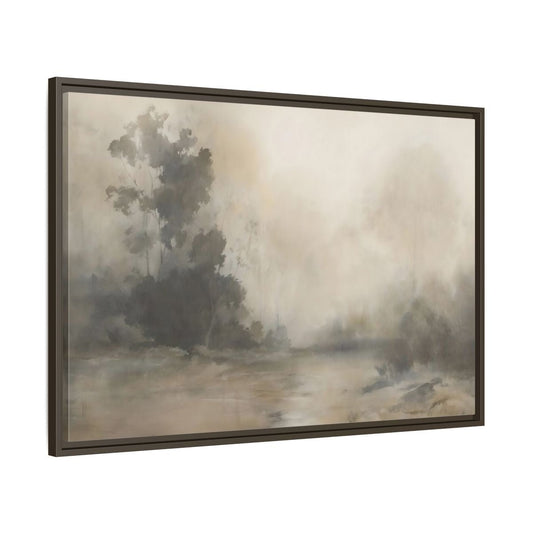 Nature Misty Landscape Neutral Haze Framed Canvas Print Wall Art – Abstract Living Room, Above Fireplace - YesArtYes