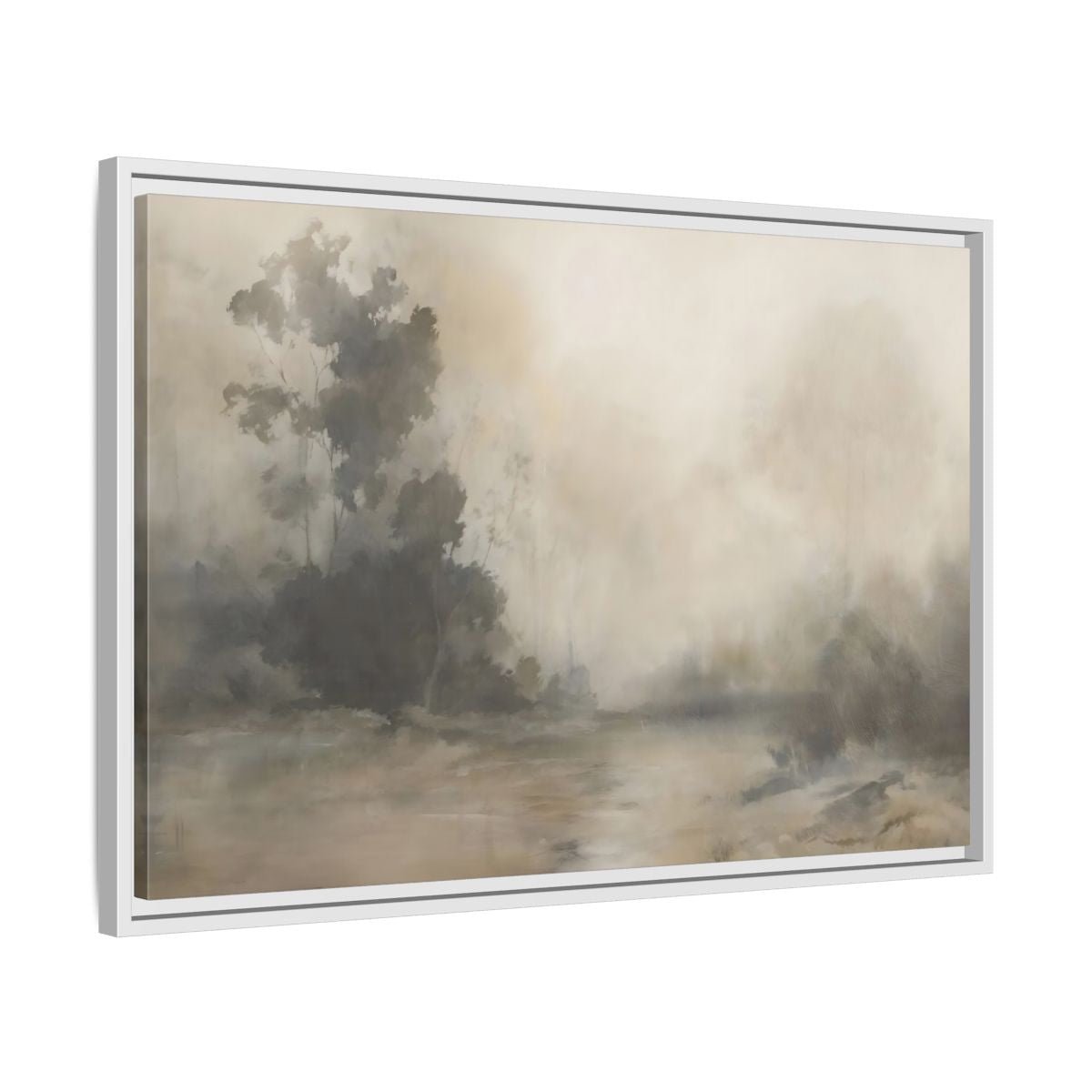 Nature Misty Landscape Neutral Haze Framed Canvas Print Wall Art – Abstract Living Room, Above Fireplace - YesArtYes