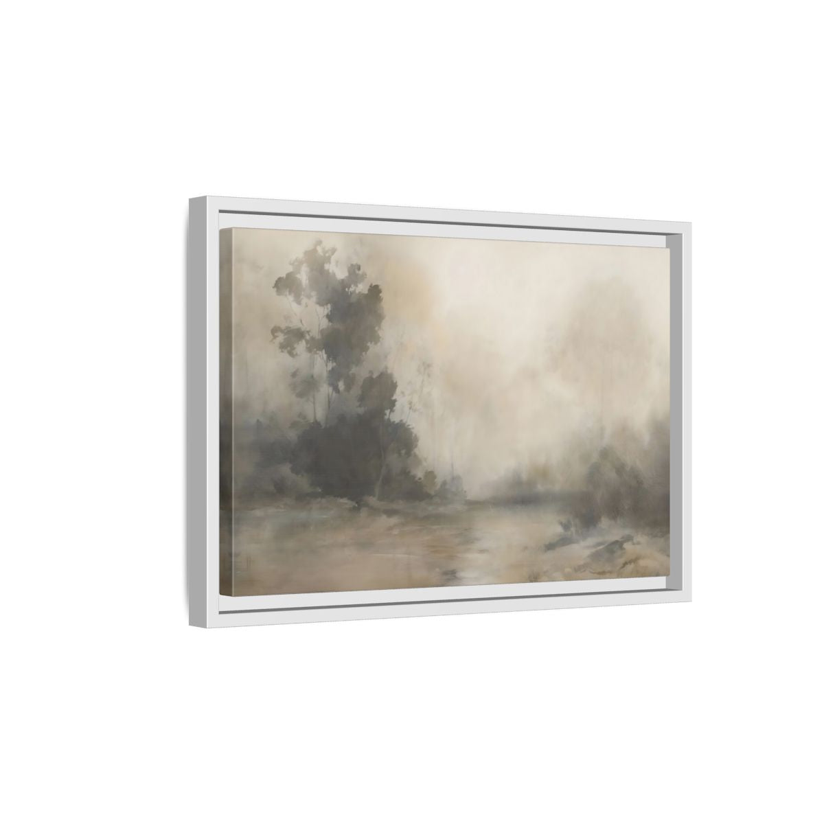 Side Mockup 4. Nature Misty Landscape Neutral Haze Landscape shown as framed canvas print