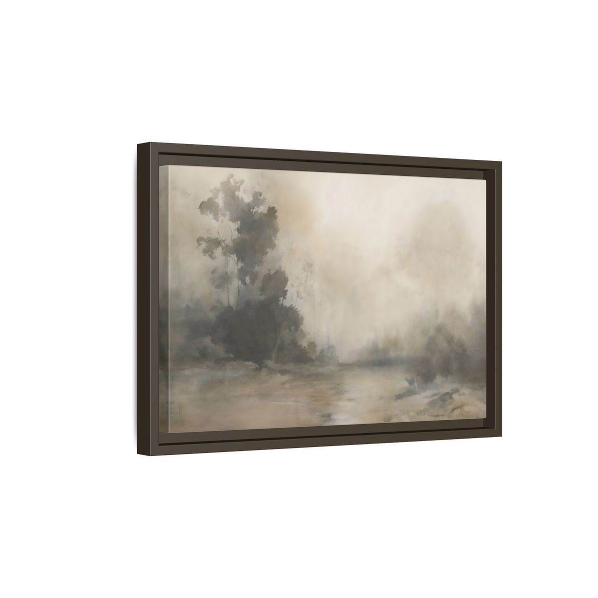Side Mockup 5. Nature Misty Landscape Neutral Haze Landscape shown as framed canvas print