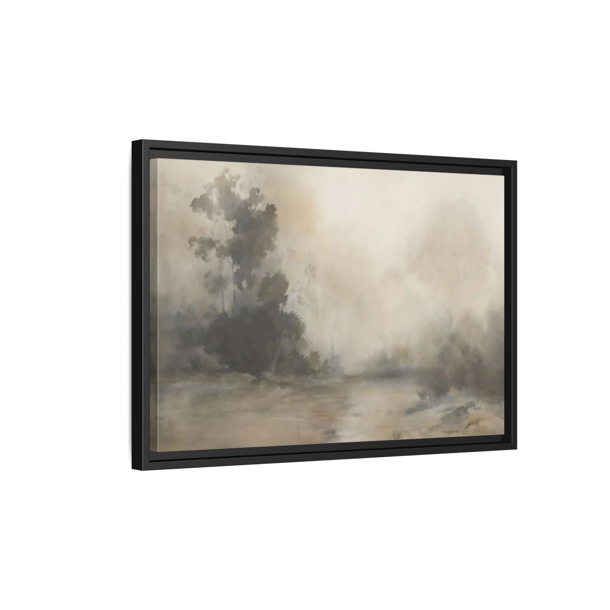 Side Mockup 3. Nature Misty Landscape Neutral Haze Landscape shown as framed canvas print