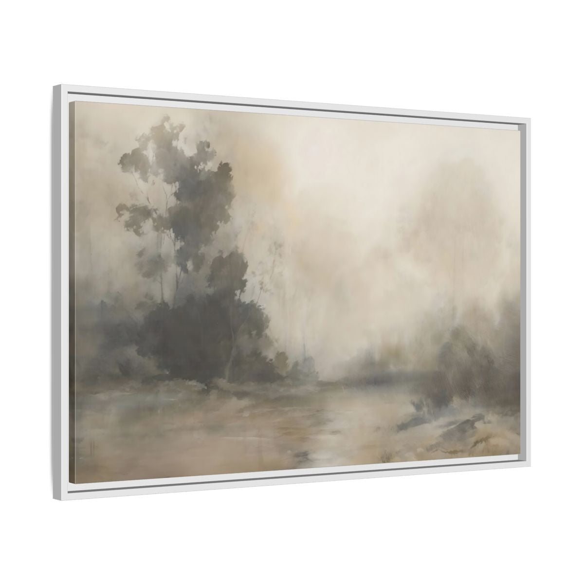 Side Mockup 9. Nature Misty Landscape Neutral Haze Landscape shown as framed canvas print