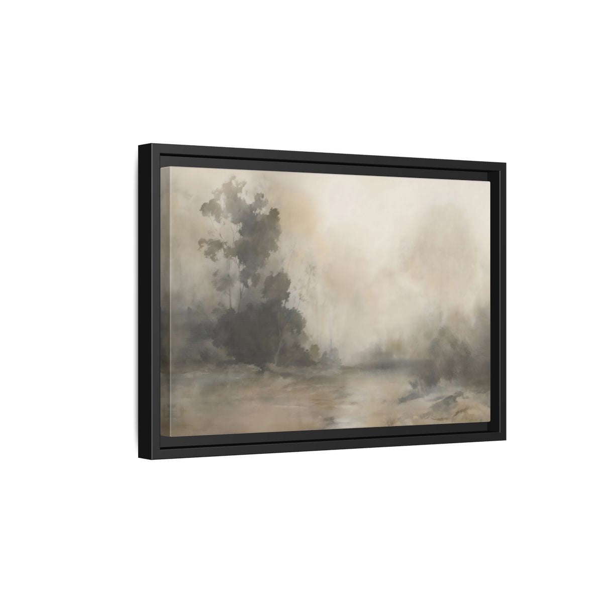 Side Mockup 6. Nature Misty Landscape Neutral Haze Landscape shown as framed canvas print
