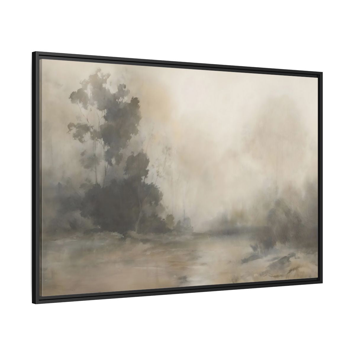 Side Mockup 12. Nature Misty Landscape Neutral Haze Landscape shown as framed canvas print