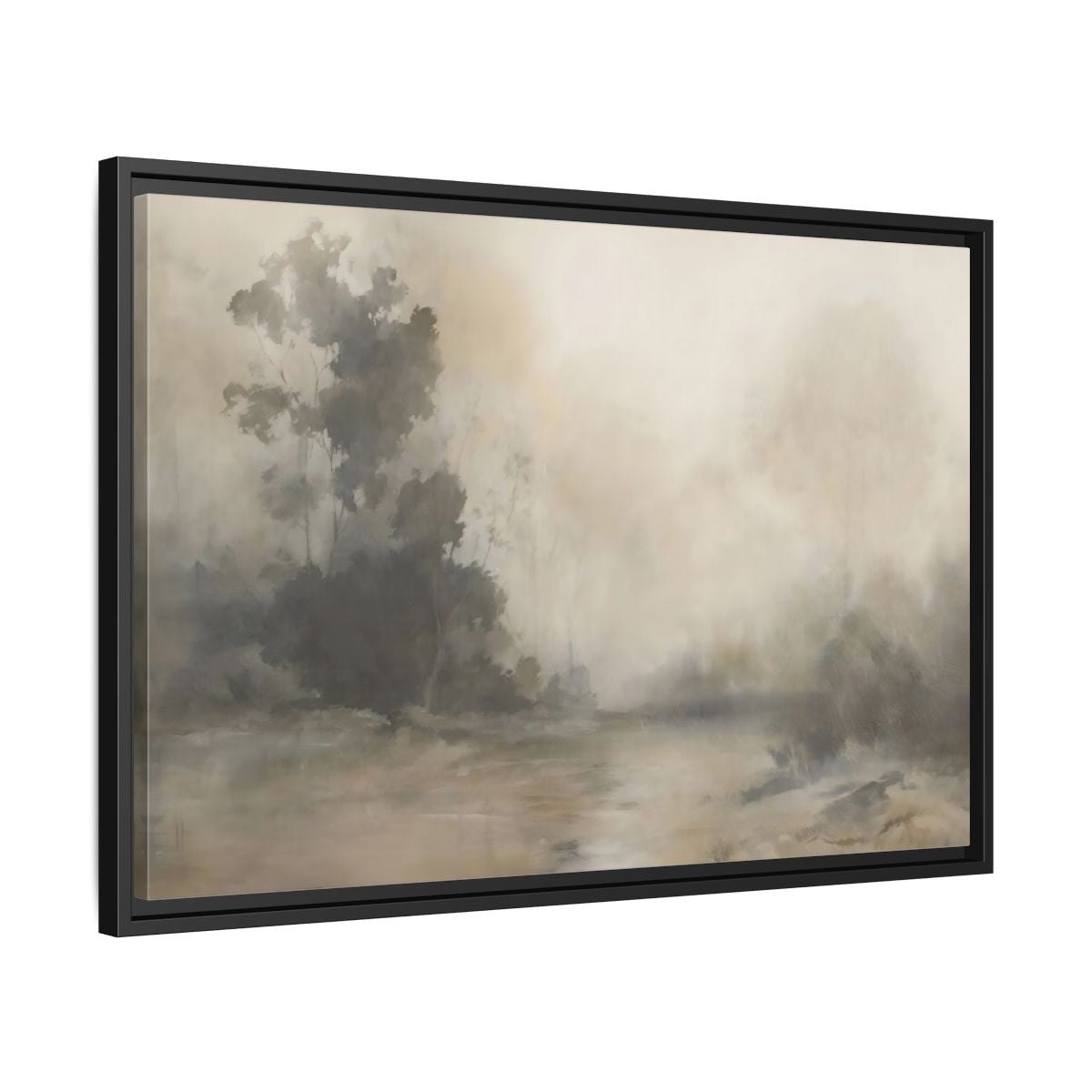 Side Mockup 14. Nature Misty Landscape Neutral Haze Landscape shown as framed canvas print