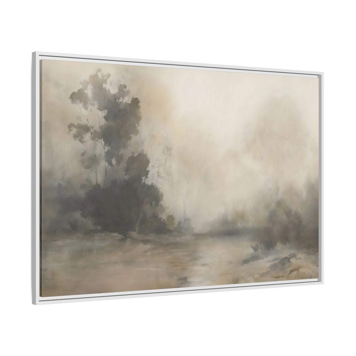 Side Mockup 7. Nature Misty Landscape Neutral Haze Landscape shown as framed canvas print