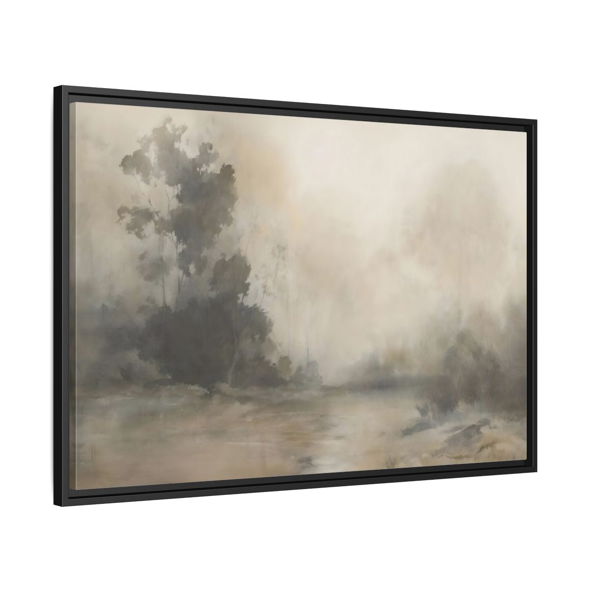 Side Mockup 13. Nature Misty Landscape Neutral Haze Landscape shown as framed canvas print