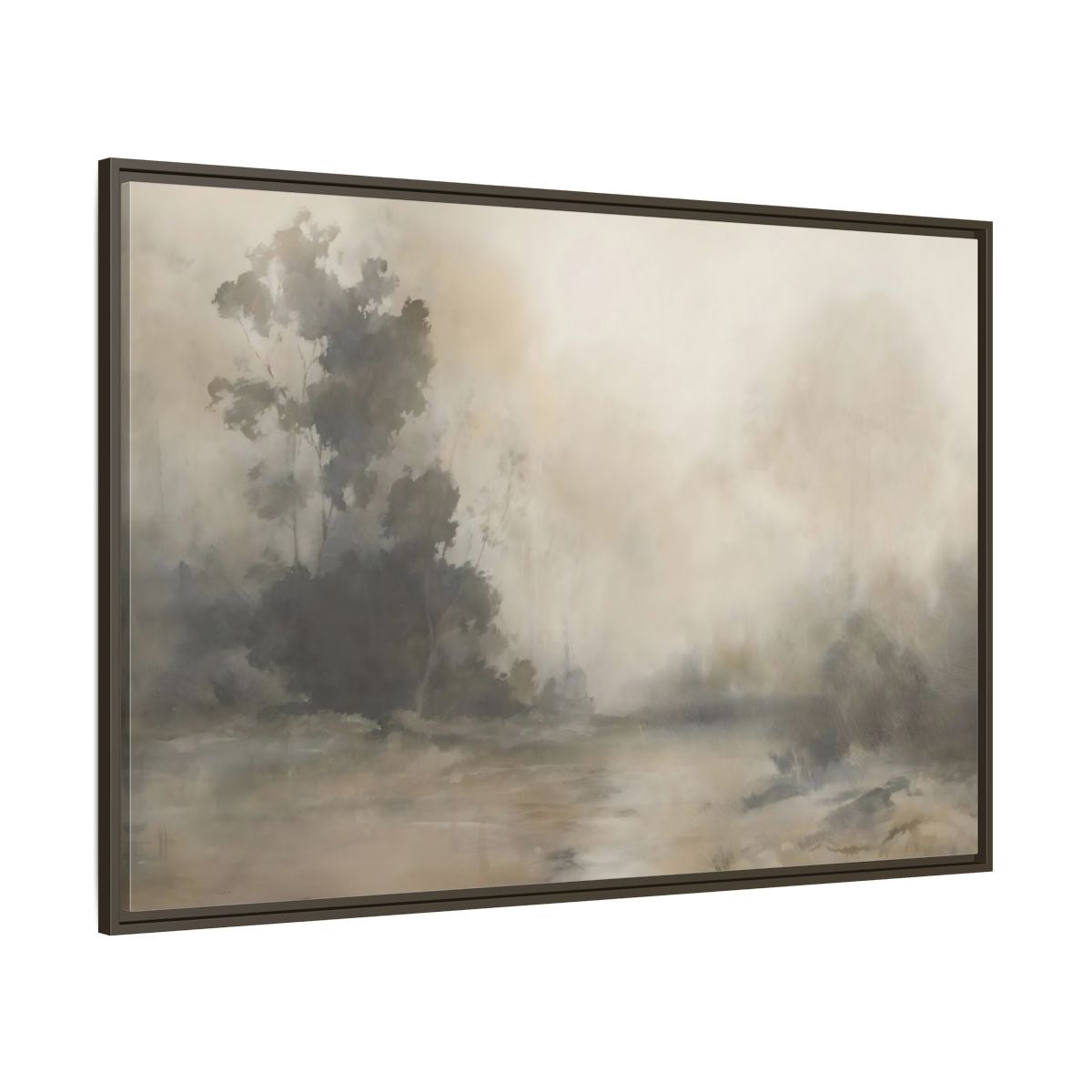 Side Mockup 8. Nature Misty Landscape Neutral Haze Landscape shown as framed canvas print