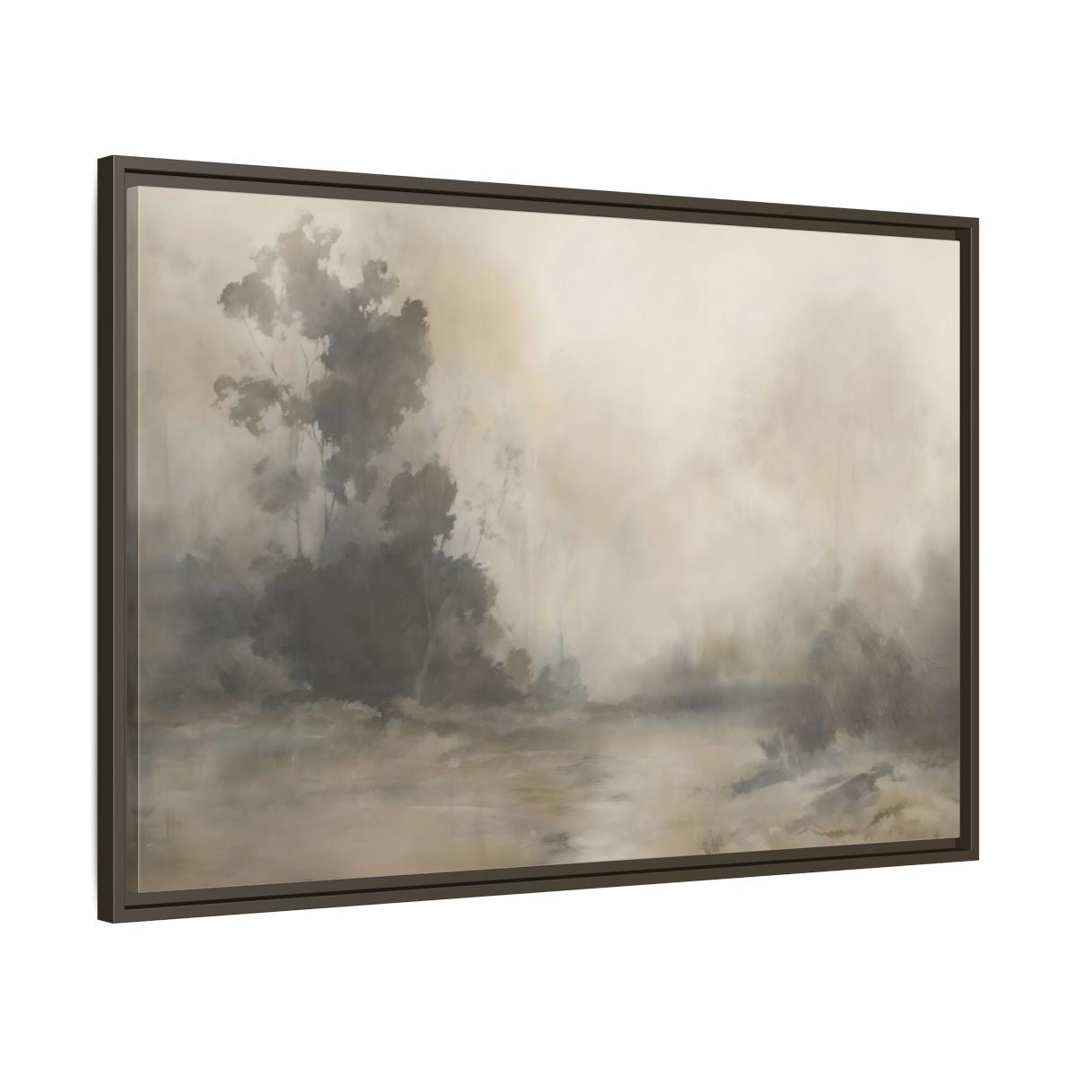 Main Mockup. Nature Misty Landscape Neutral Haze Landscape shown as framed canvas print