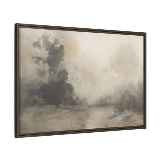 Main Mockup. Nature Misty Landscape Neutral Haze Landscape shown as framed canvas print