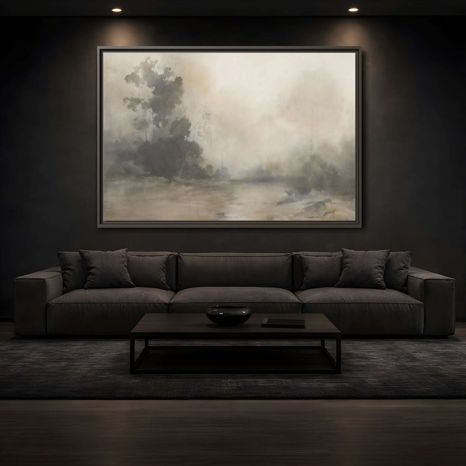 Mockup 3. Nature Misty Landscape Neutral Haze Landscape shown as framed canvas print