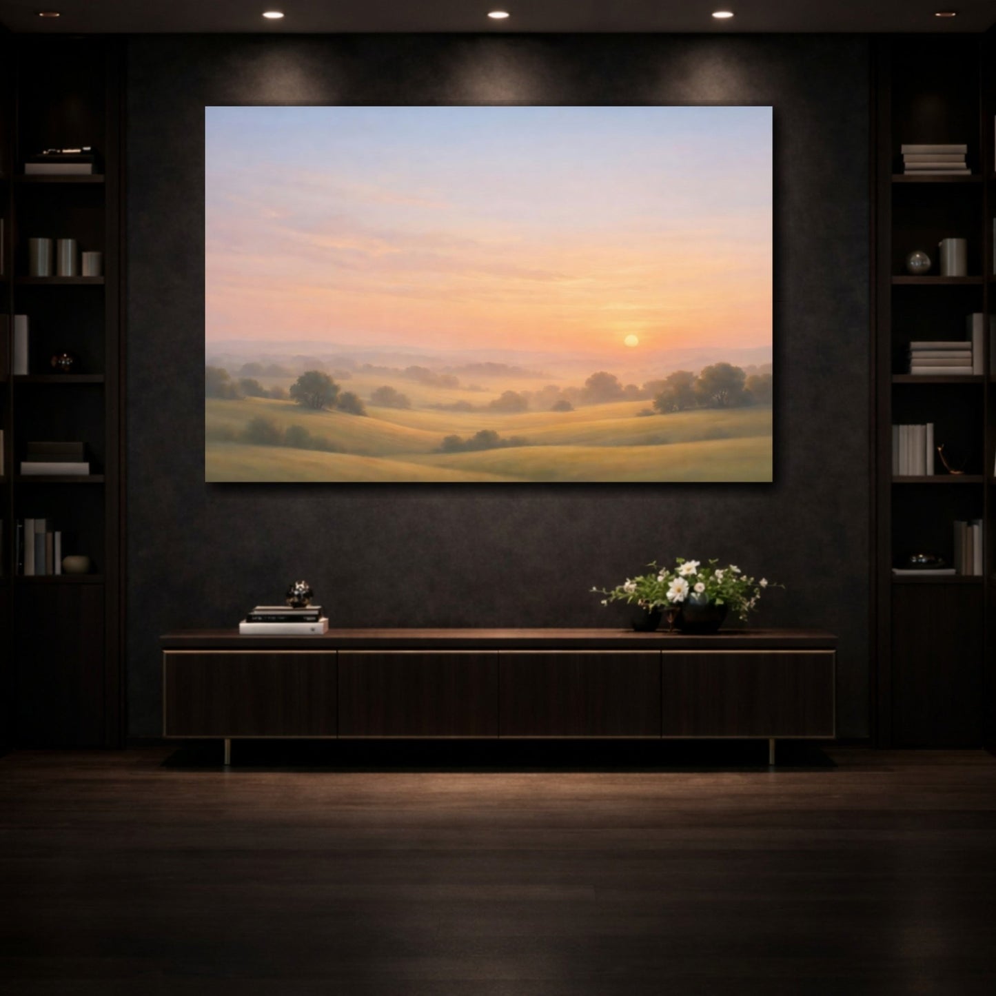 Nature Misty Landscape Orange Green - Canvas Wall Art Print - YesArtYes