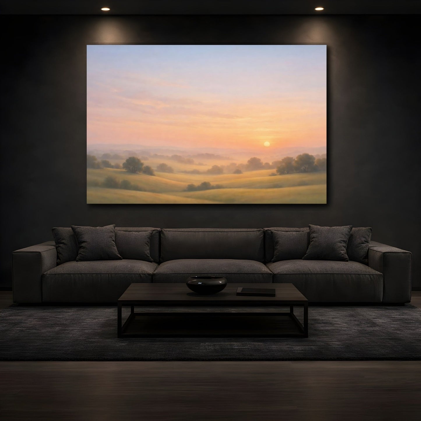 Nature Misty Landscape Orange Green - Canvas Wall Art Print - YesArtYes