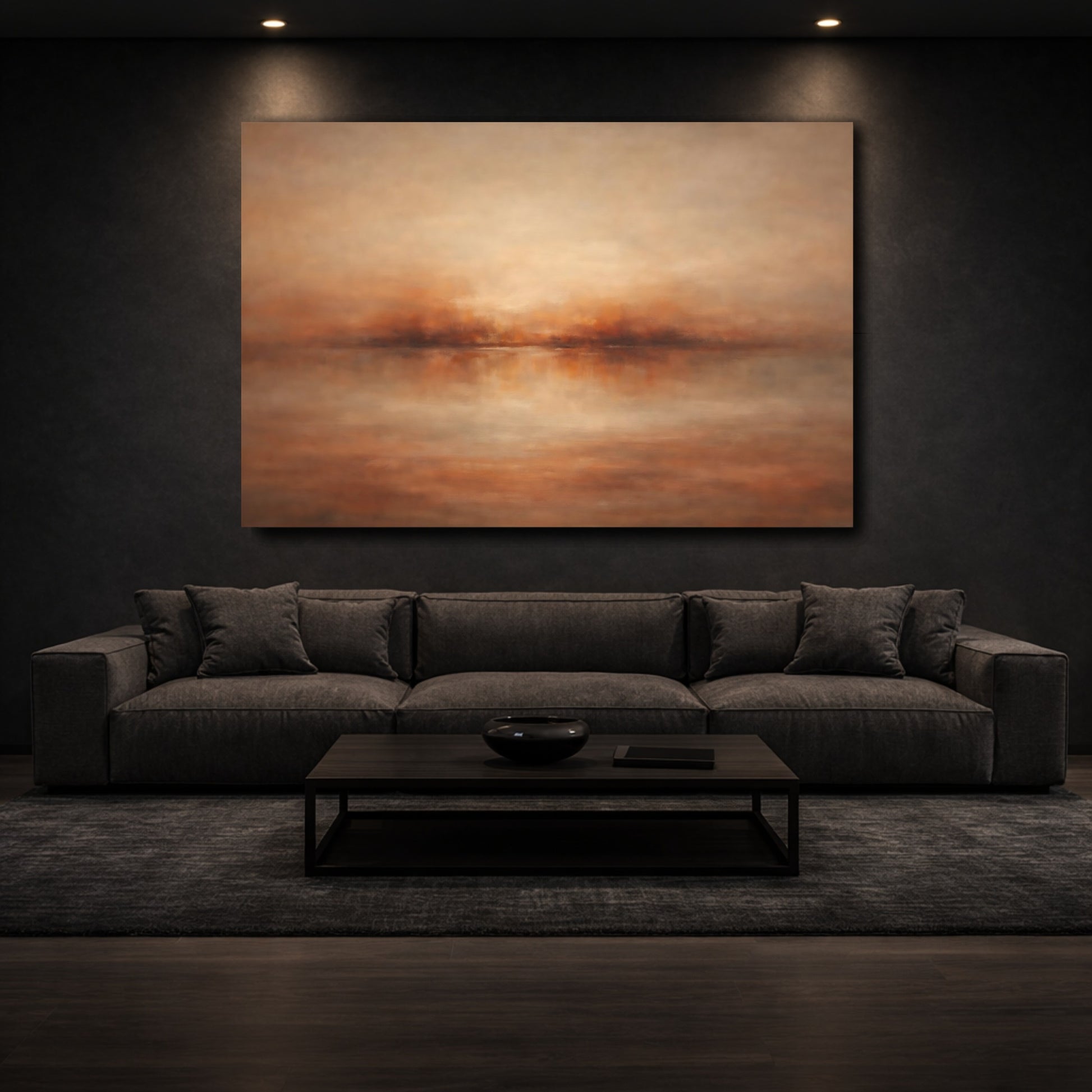 Mockup 2. Nature Misty Landscape Warm Abstract Landscape shown as stretched canvas wall art
