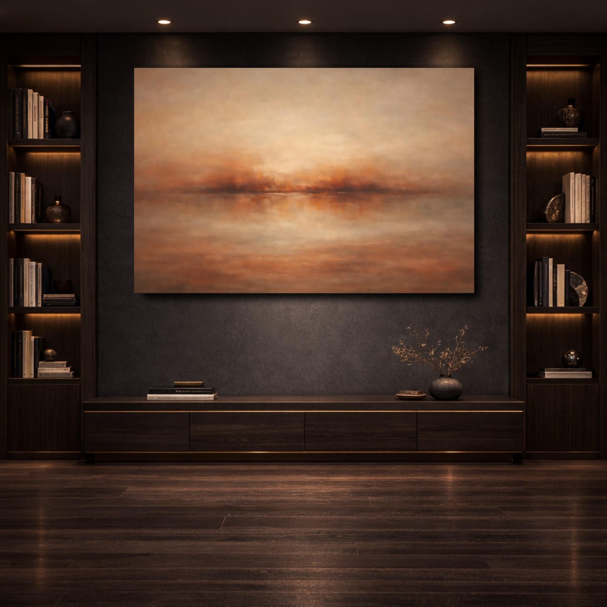 Mockup 3. Nature Misty Landscape Warm Abstract Landscape shown as stretched canvas wall art