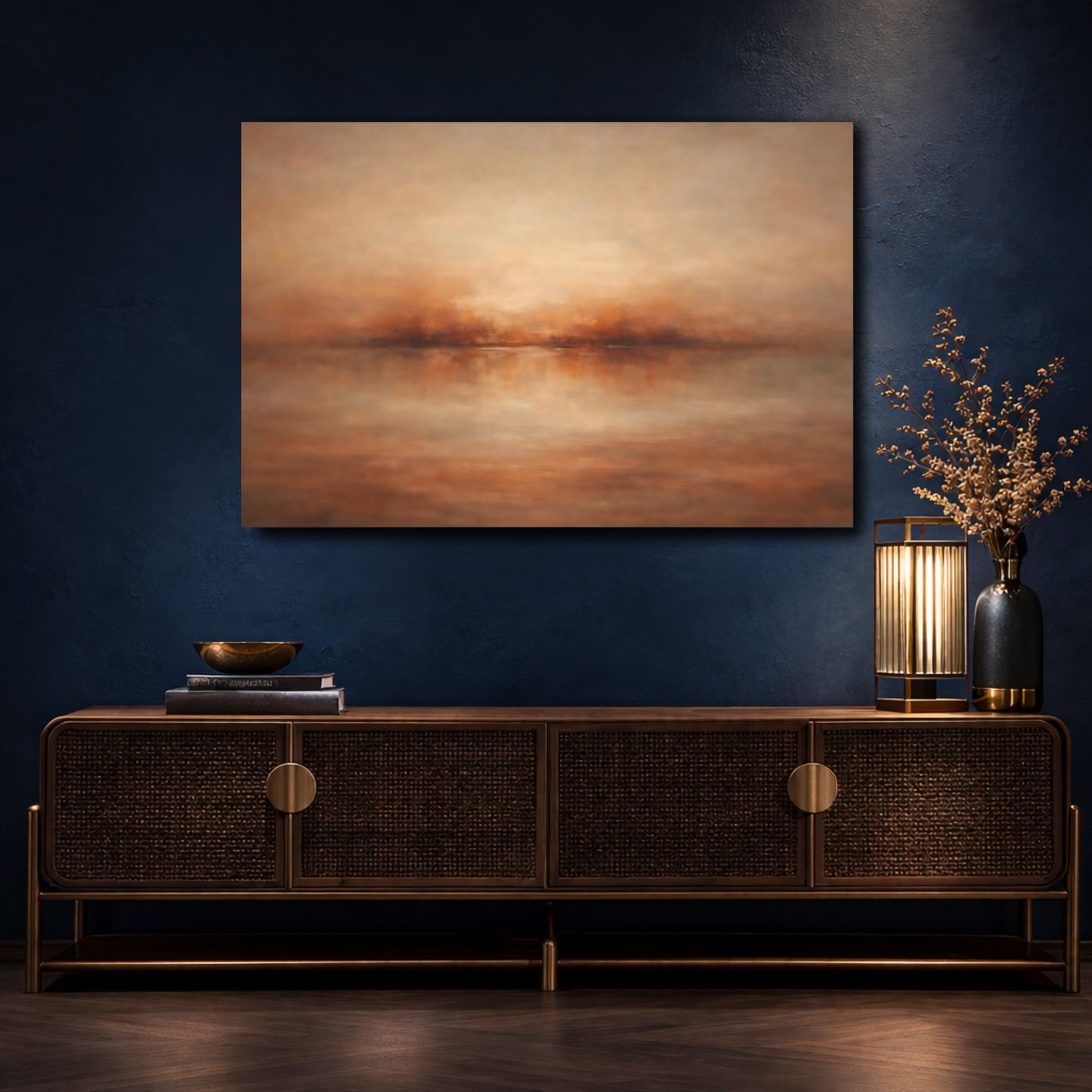 Mockup 4. Nature Misty Landscape Warm Abstract Landscape shown as stretched canvas wall art