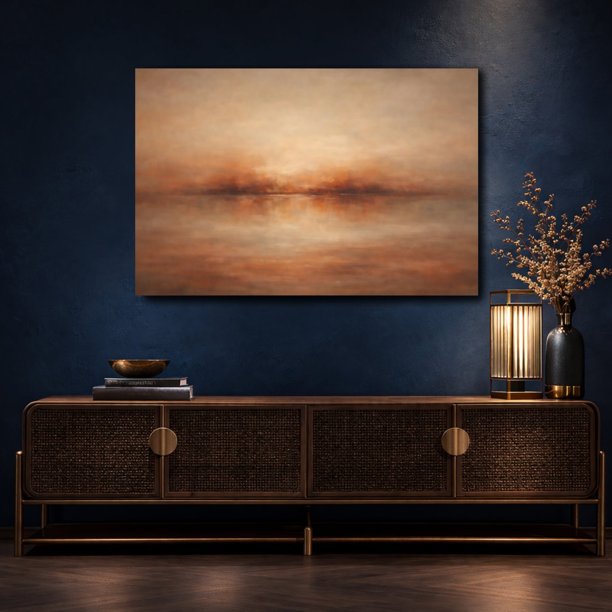 Mockup 4. Nature Misty Landscape Warm Abstract Landscape shown as stretched canvas wall art