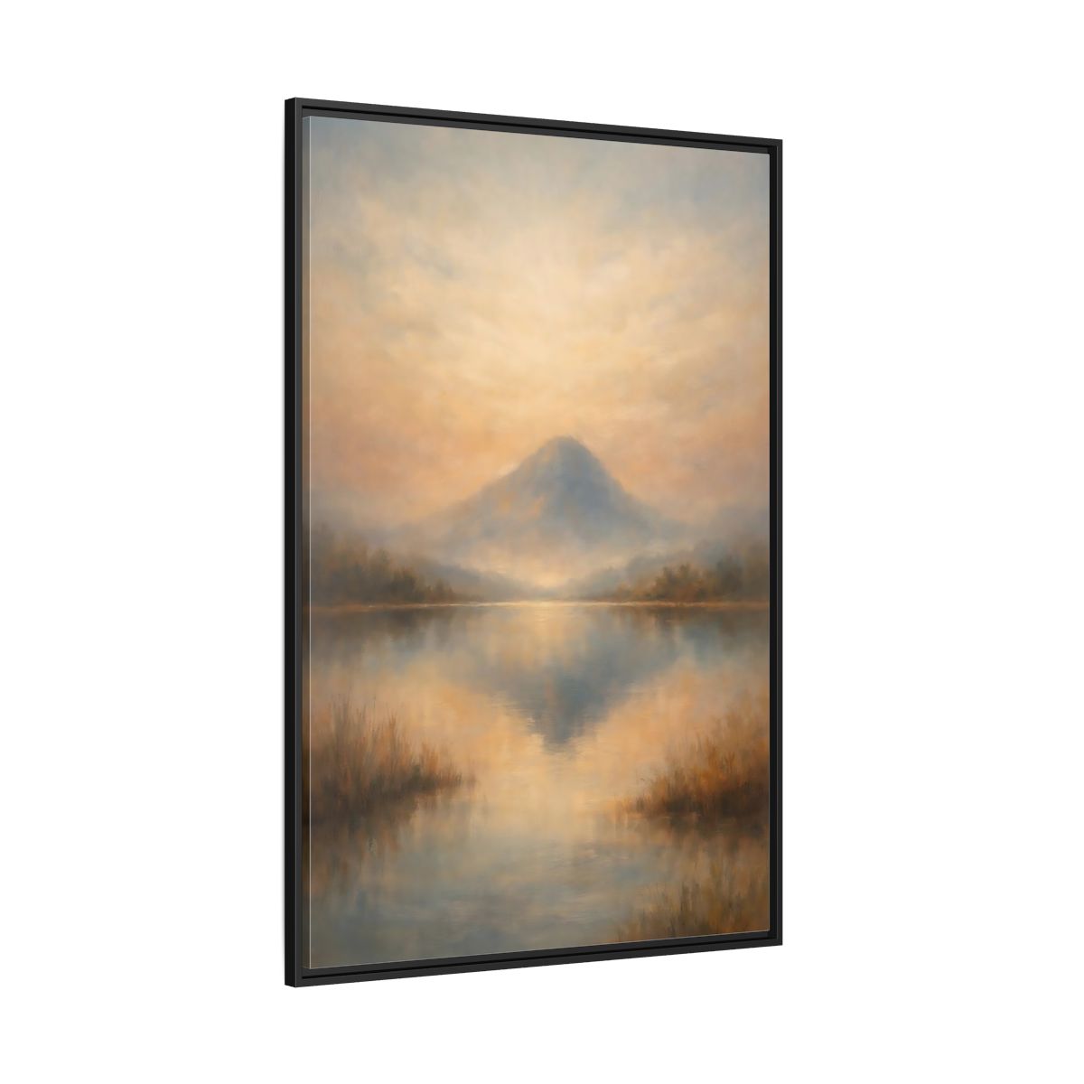 Main Mockup. Nature Misty Mountain Misty Mountain Lake shown as stretched canvas wall art