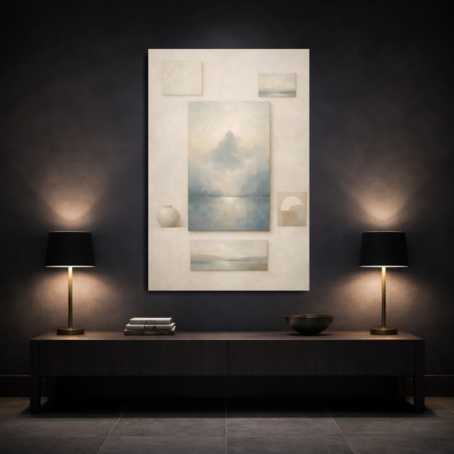 Nature Misty Mountain Misty Mountain Lake shown as front canvas room wall art