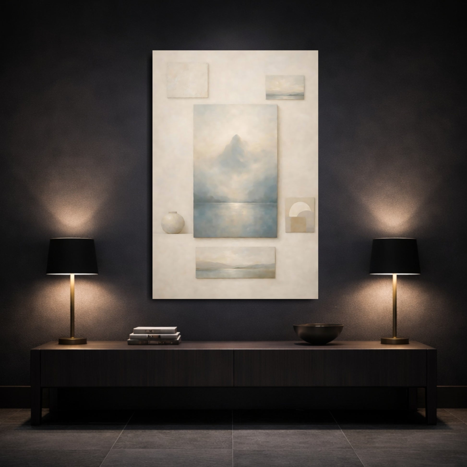 Nature Misty Mountain Misty Mountain Lake shown as front canvas room wall art