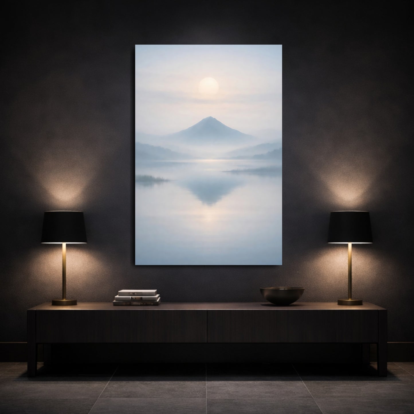 Nature Misty Mountain Misty Mountain Lake shown as front canvas room wall art