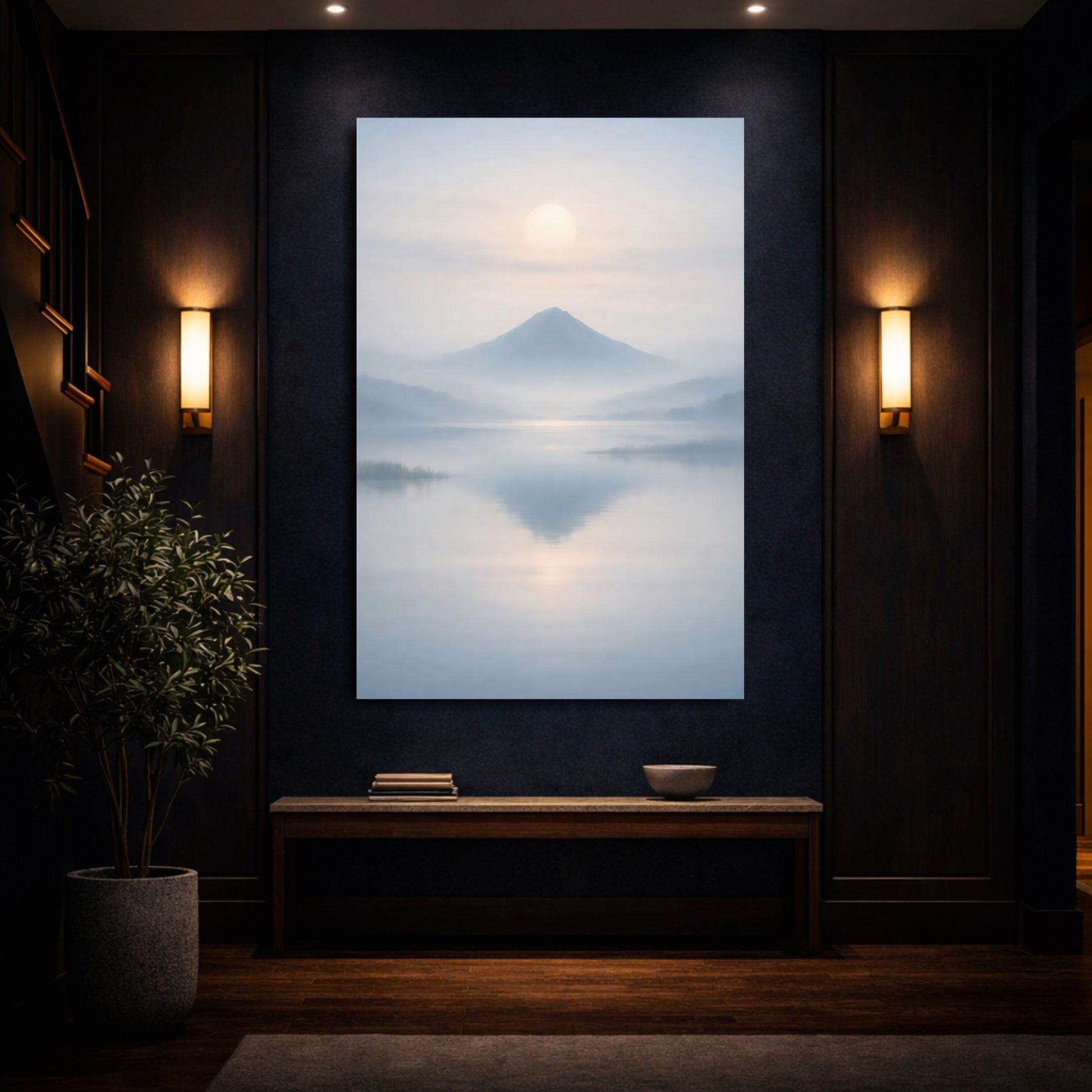 Nature Misty Mountain Misty Mountain Lake shown as front canvas room wall art