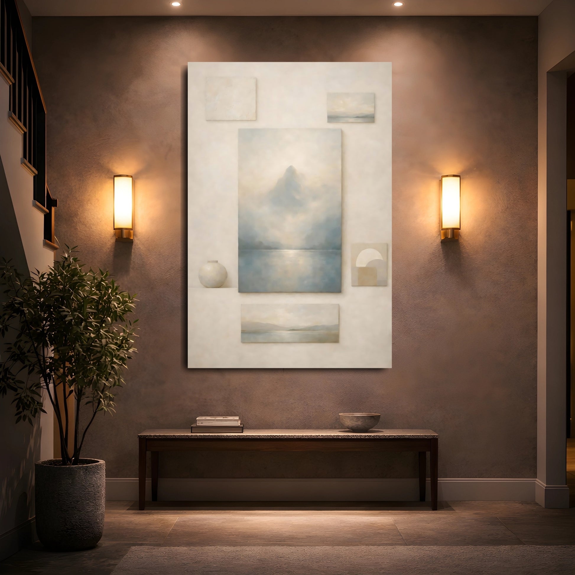 Nature Misty Mountain Misty Mountain Lake shown as front canvas room wall art