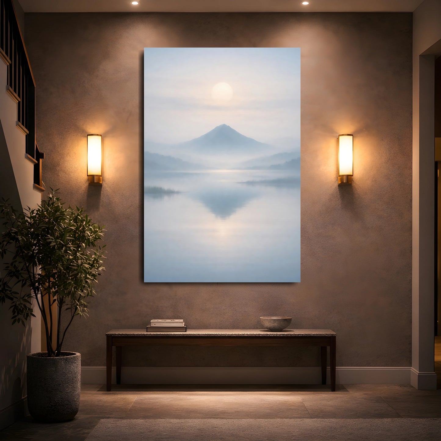 Nature Misty Mountain Misty Mountain Lake shown as front canvas room wall art