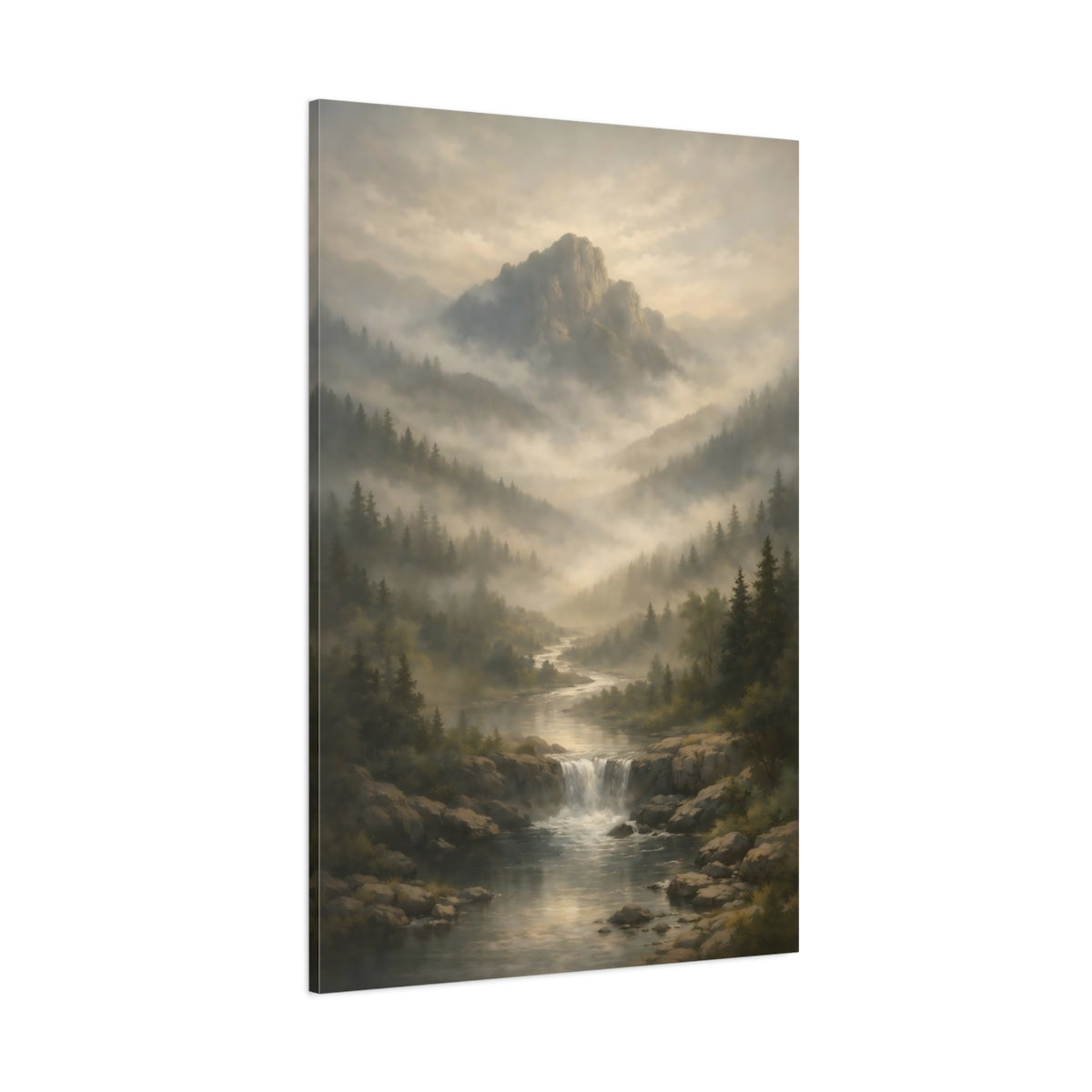 Nature Misty Mountain Misty Mountain River shown as stretched canvas wall art
