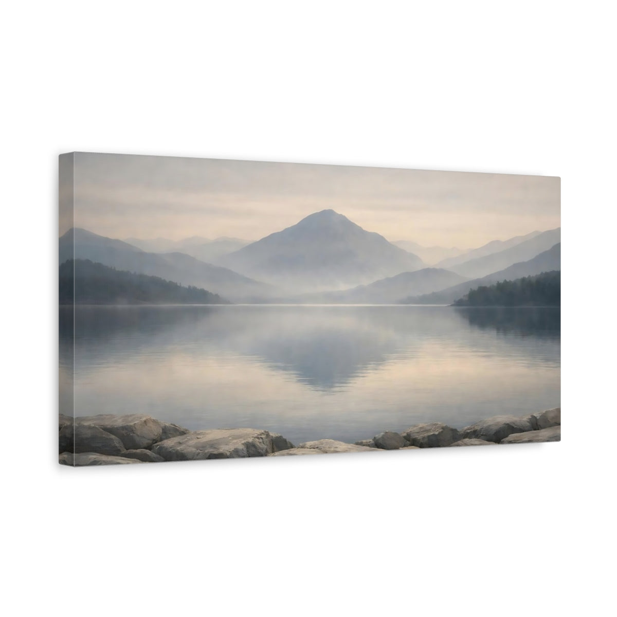 Side Mockup 3. Nature Misty Mountains Misty Mountain Landscape shown as stretched canvas wall art