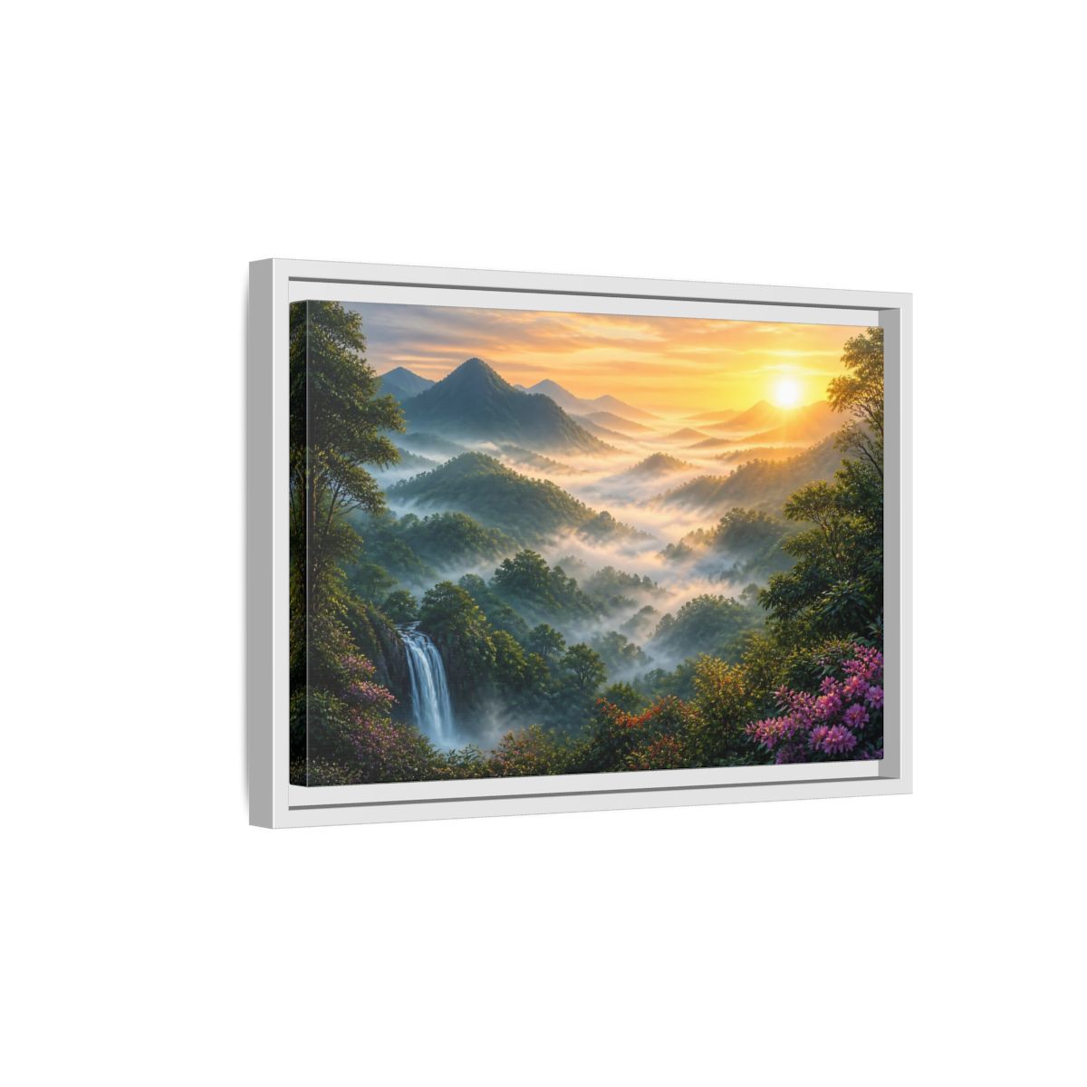 Side Mockup 4. Nature Misty Mountains Misty Mountain Landscape shown as stretched canvas wall art