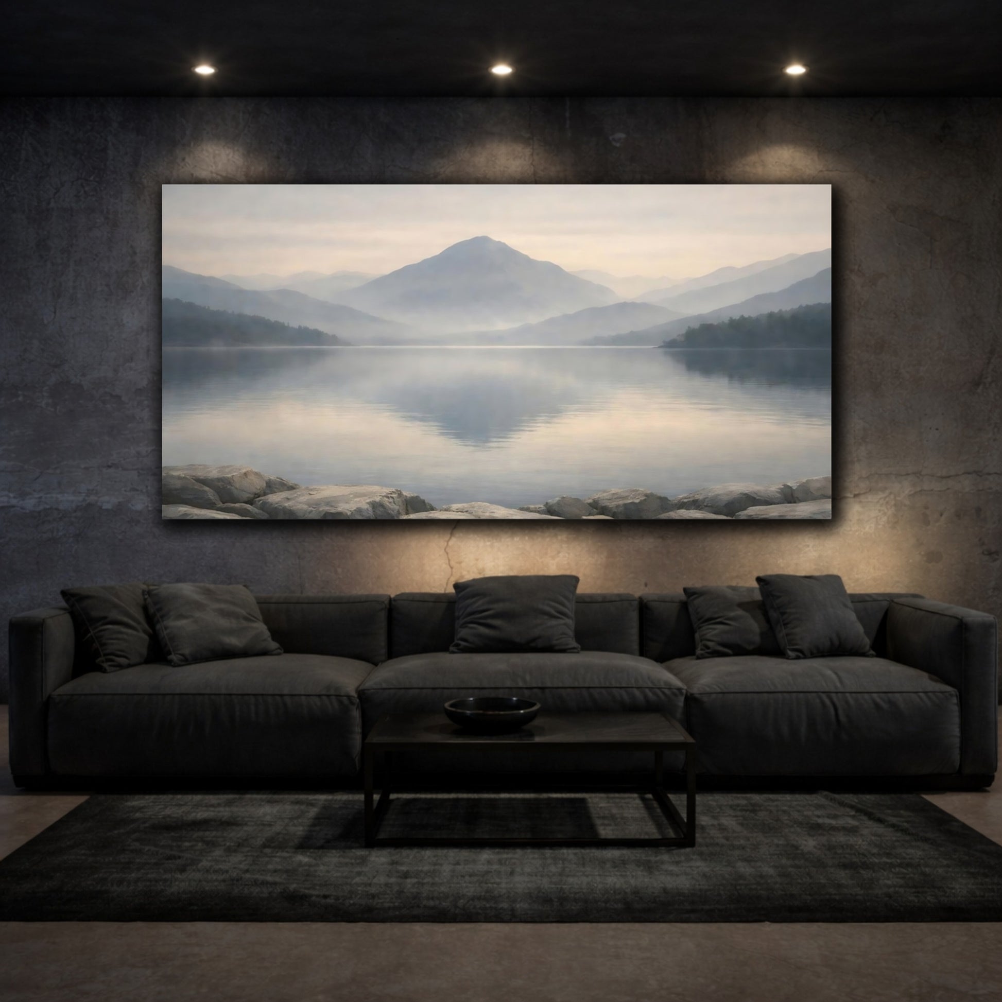 Mockup 2. Nature Misty Mountains Misty Mountain Landscape shown as stretched canvas wall art