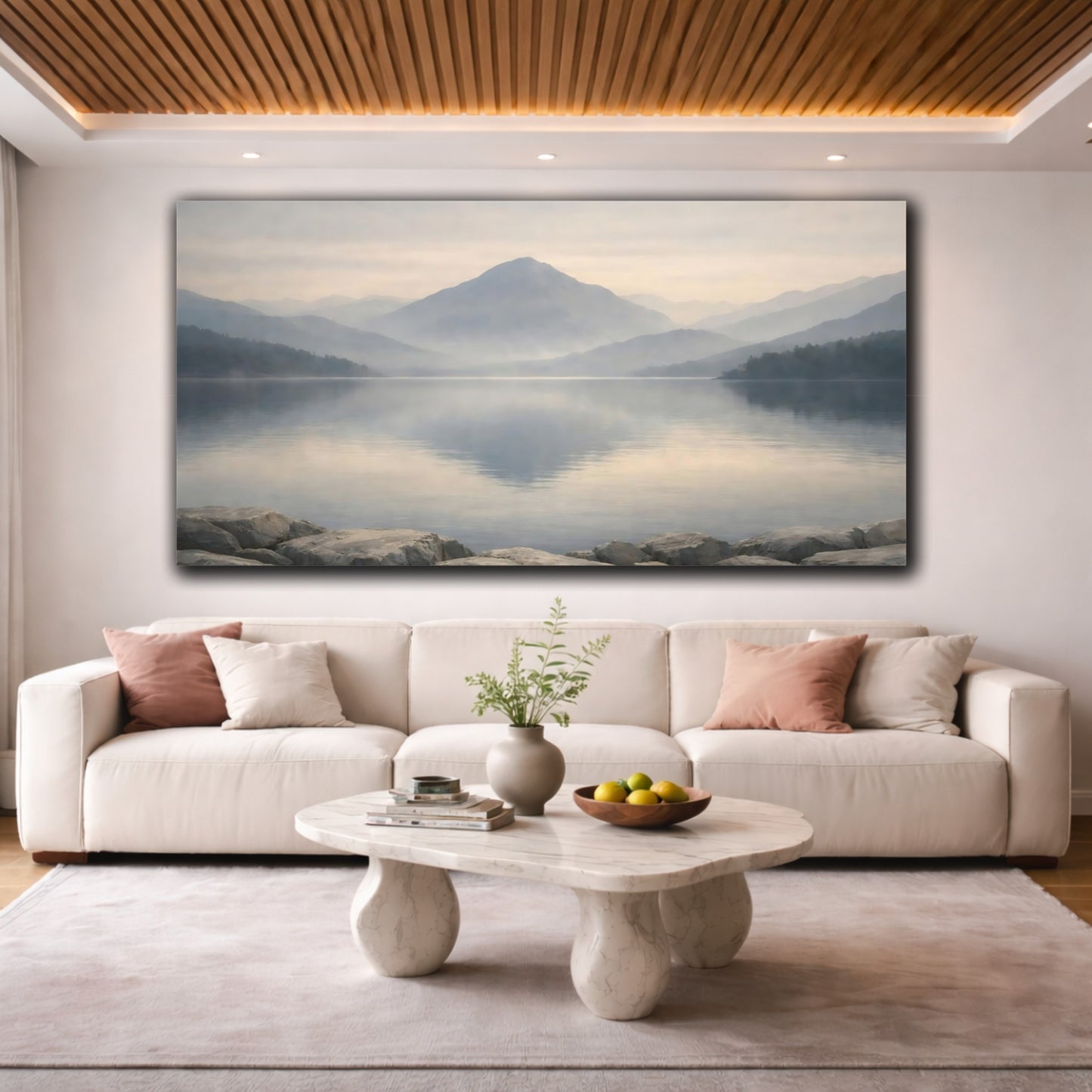 Mockup 3. Nature Misty Mountains Misty Mountain Landscape shown as stretched canvas wall art