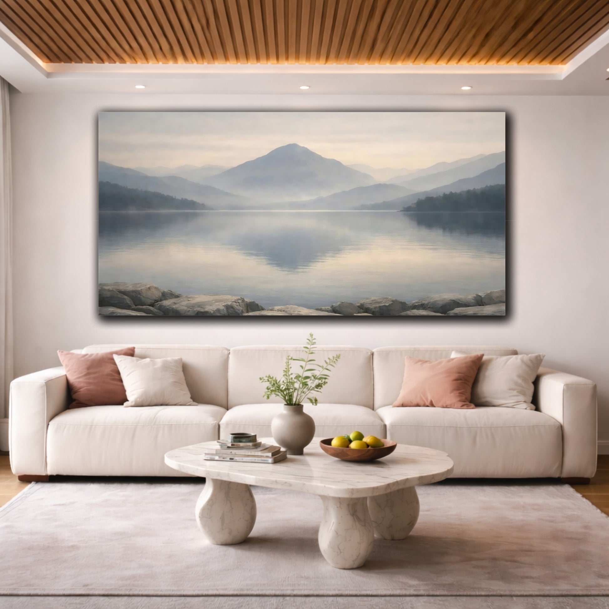 Mockup 3. Nature Misty Mountains Misty Mountain Landscape shown as stretched canvas wall art