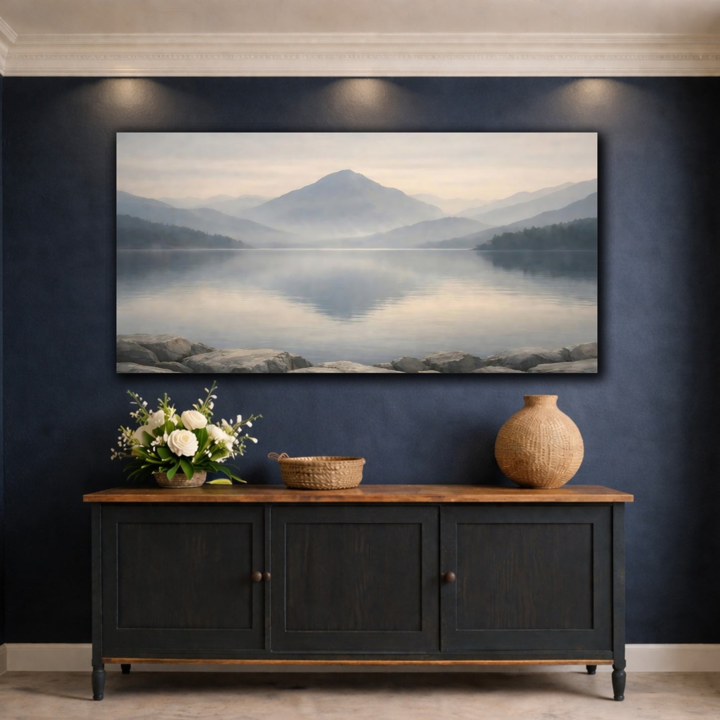Mockup 4. Nature Misty Mountains Misty Mountain Landscape shown as stretched canvas wall art