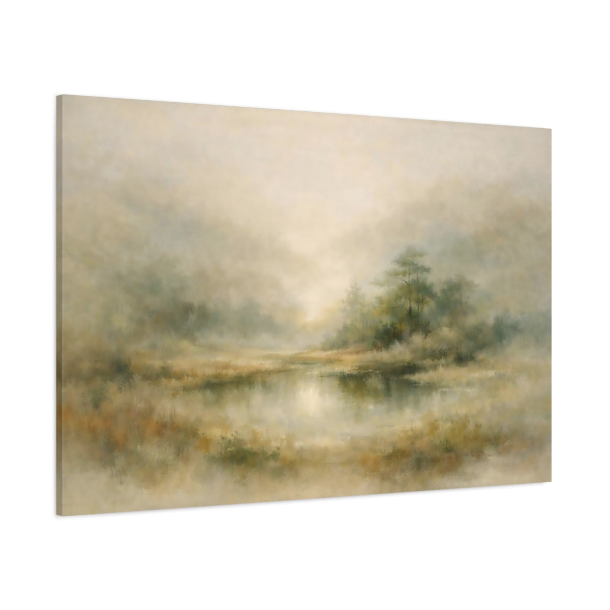 Nature Misty Pond Misty Landscape shown as stretched canvas wall art