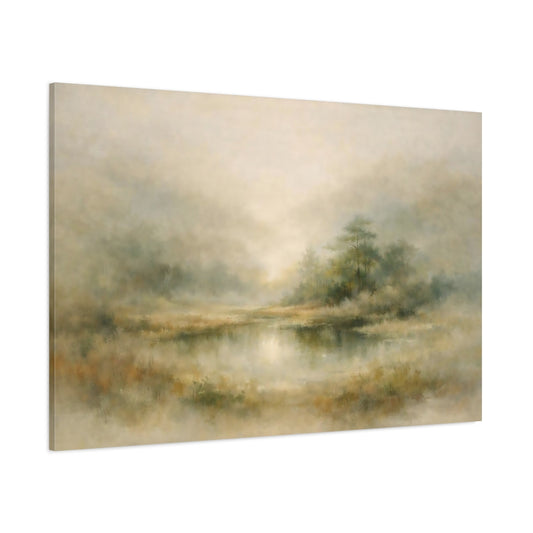 Nature Misty Pond Misty Landscape shown as stretched canvas wall art