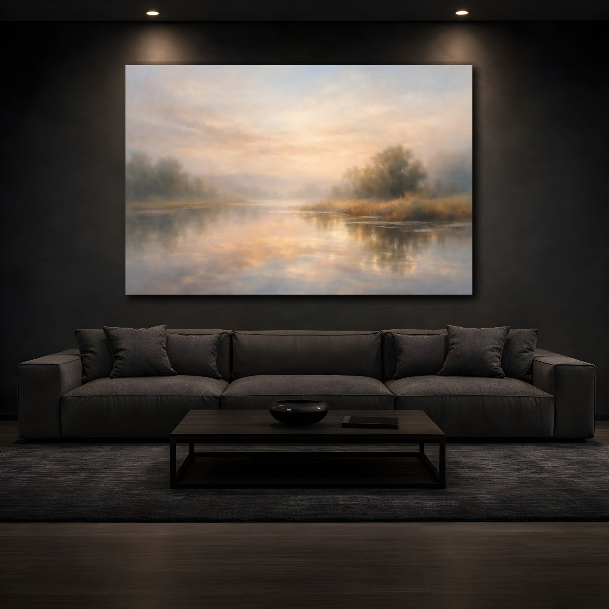 Nature Misty River Pastel Landscape - Canvas Wall Art Print - YesArtYes