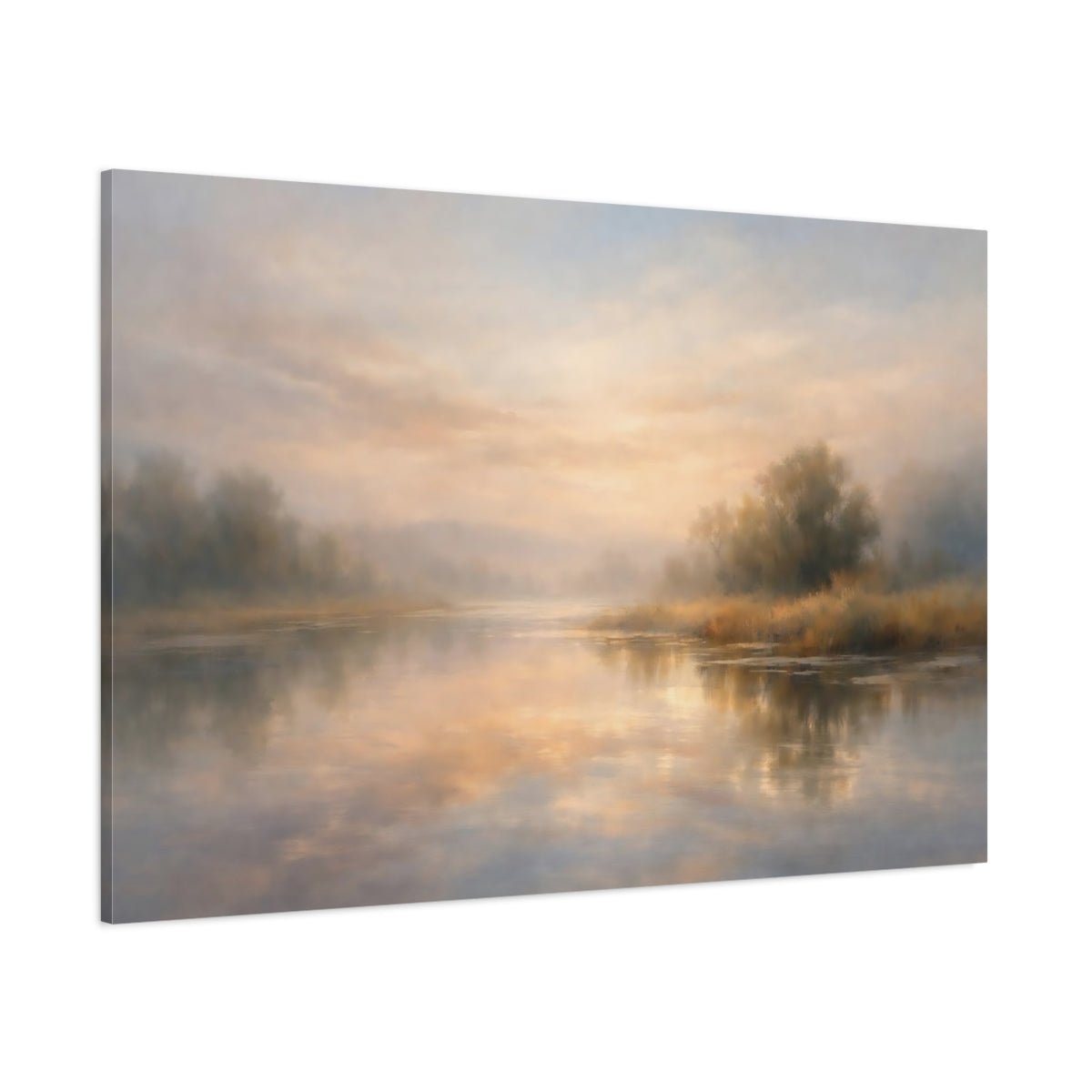 Nature Misty River Pastel Landscape - Canvas Wall Art Print - YesArtYes
