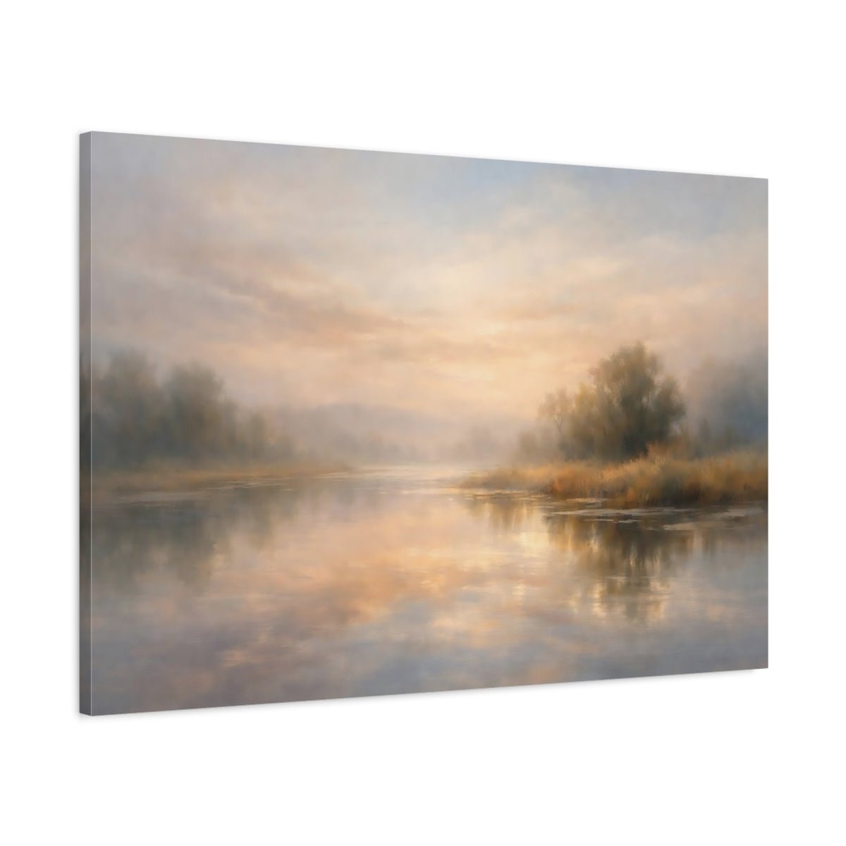 Nature Misty River Pastel Landscape - Canvas Wall Art Print - YesArtYes