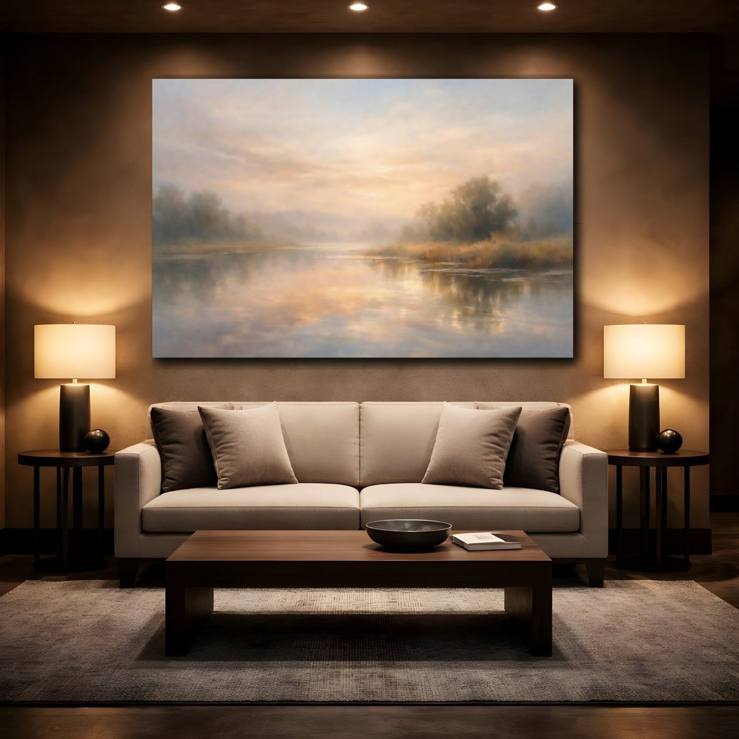 Nature Misty River Pastel Landscape - Canvas Wall Art Print - YesArtYes