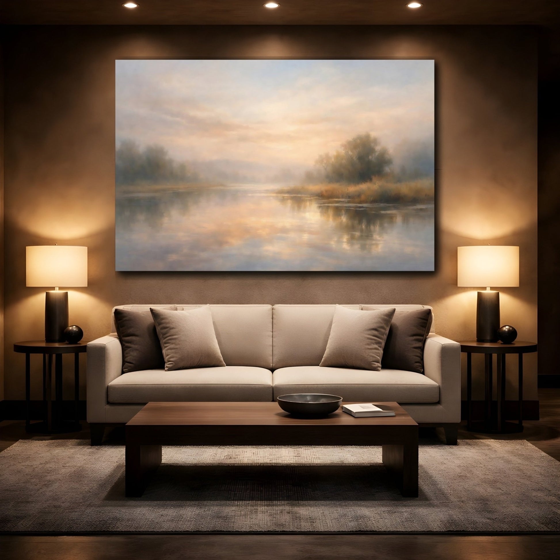 Nature Misty River Pastel Landscape - Canvas Wall Art Print - YesArtYes