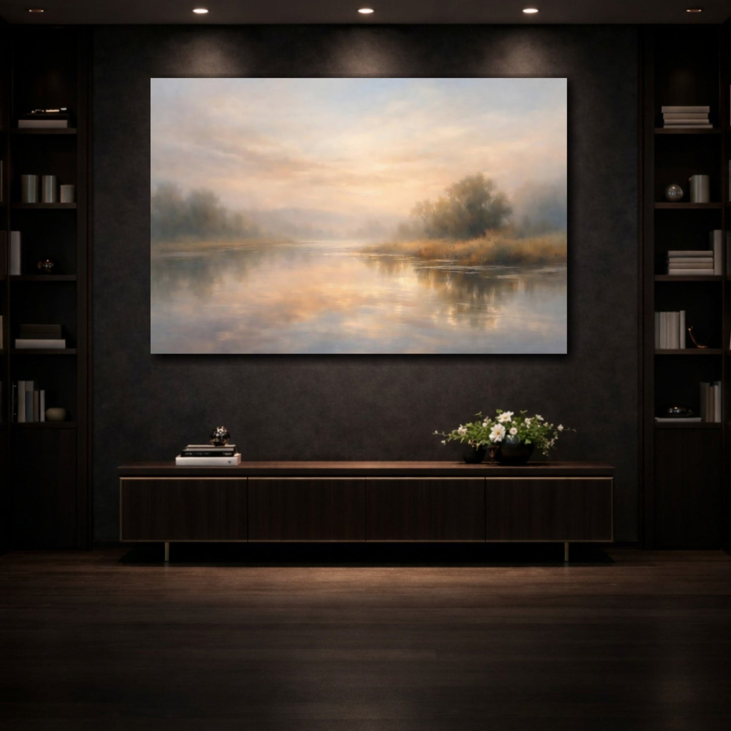 Nature Misty River Pastel Landscape - Canvas Wall Art Print - YesArtYes