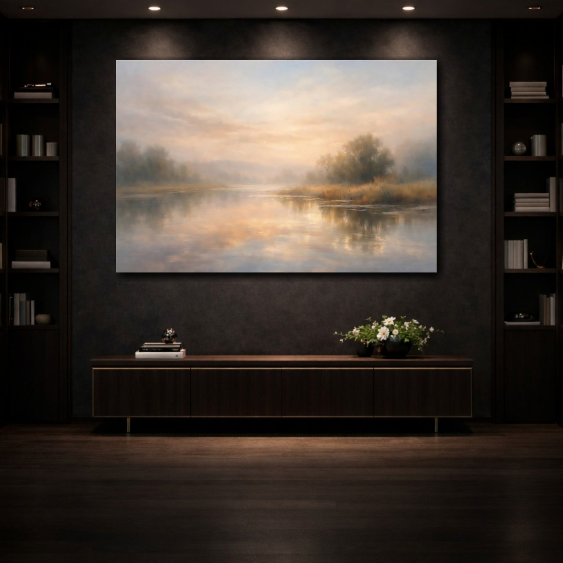Nature Misty River Pastel Landscape - Canvas Wall Art Print - YesArtYes