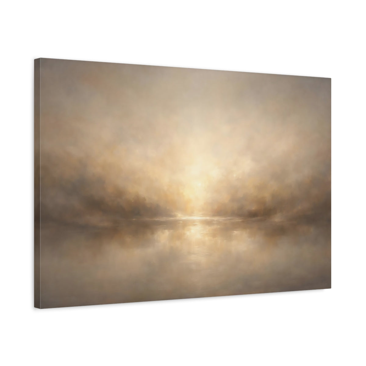 Side Mockup 2. Nature Misty Sunrise Brown And Gold shown as stretched canvas wall art