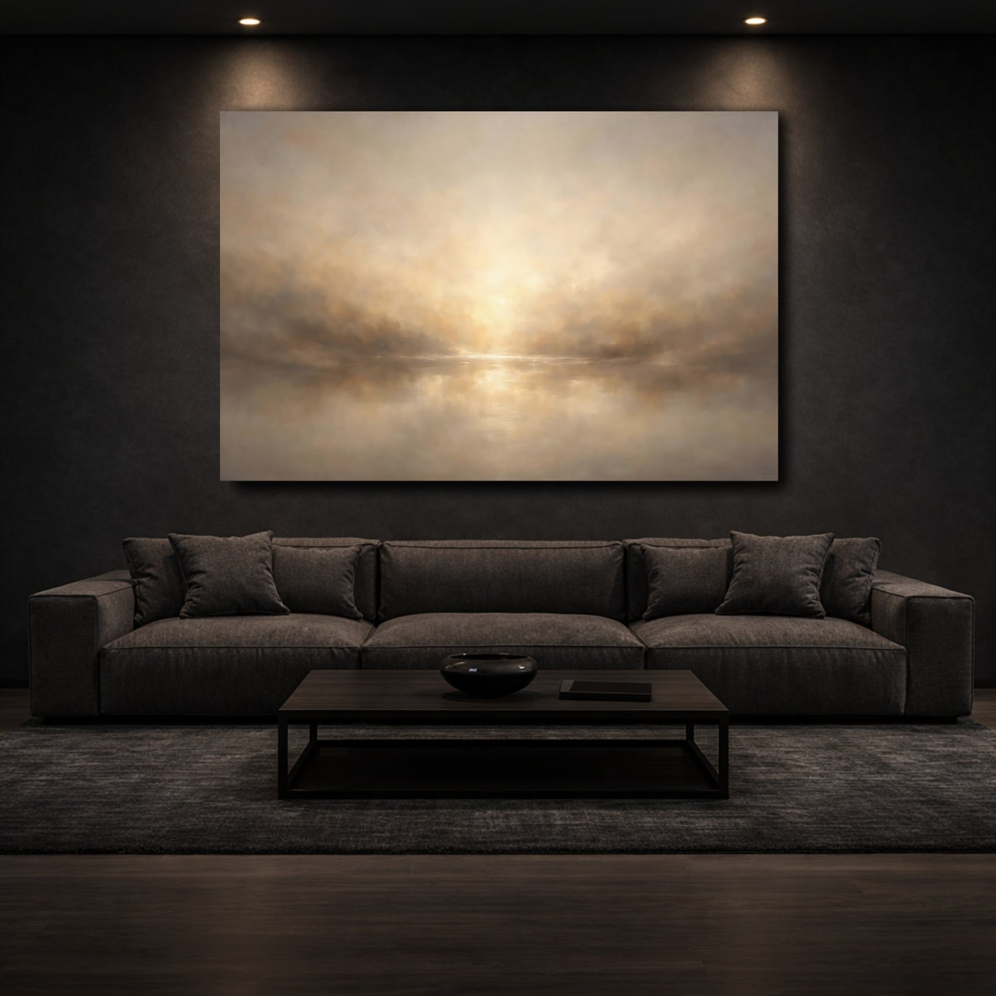 Mockup 2. Nature Misty Sunrise Brown And Gold shown as stretched canvas wall art
