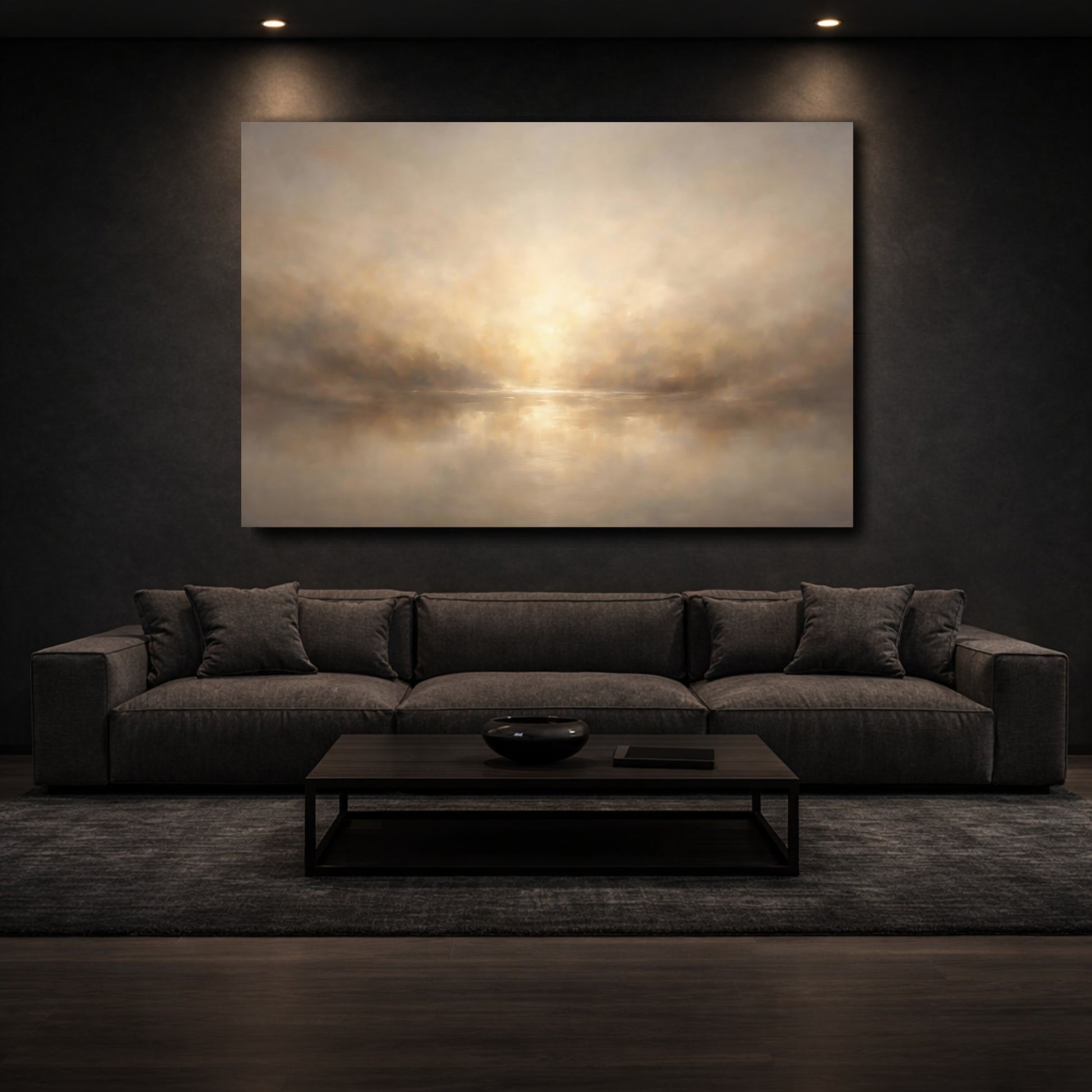 Mockup 2. Nature Misty Sunrise Brown And Gold shown as stretched canvas wall art