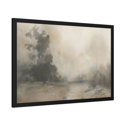 Main Mockup. Nature Misty Trees Brown And Grey Landscape shown as framed posters